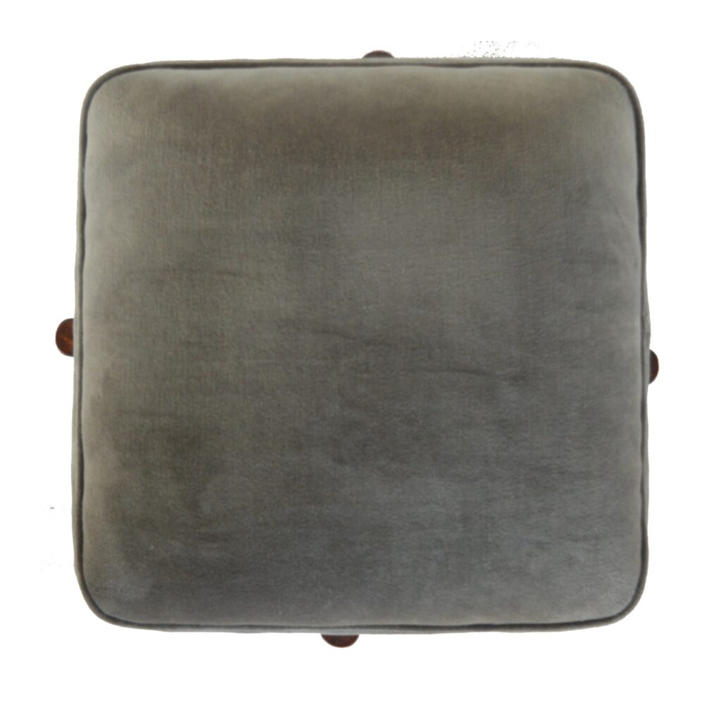 bulk Grey Velvet Footstool with Solid Wood Legs for resale