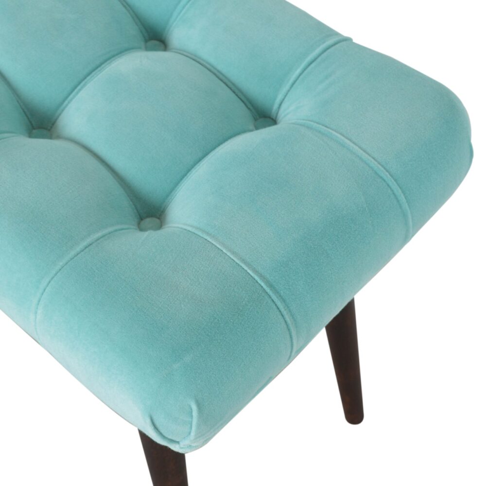 Aqua Cotton Velvet Curved Bench for wholesale