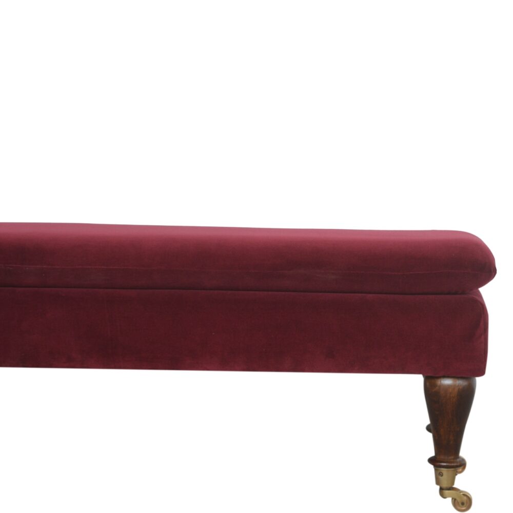 Wine Red Velvet Castor Bench - Image 4