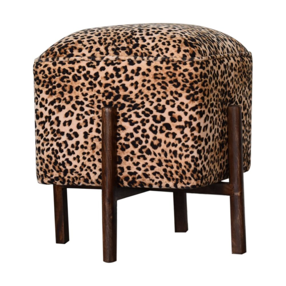 Leopard Print Footstool with Solid Wood Legs wholesalers
