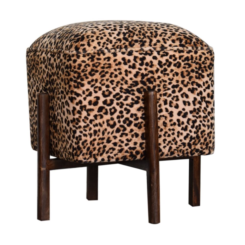 wholesale Leopard Print Footstool with Solid Wood Legs for resale