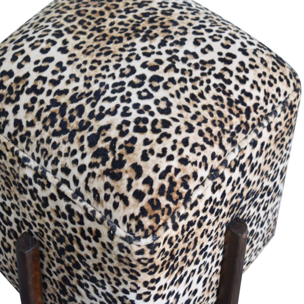 Leopard Print Footstool with Solid Wood Legs dropshipping