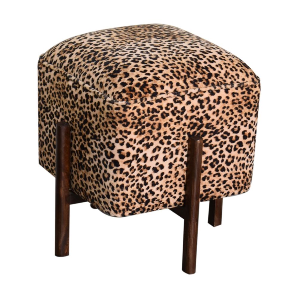 Leopard Print Footstool with Solid Wood Legs for resell