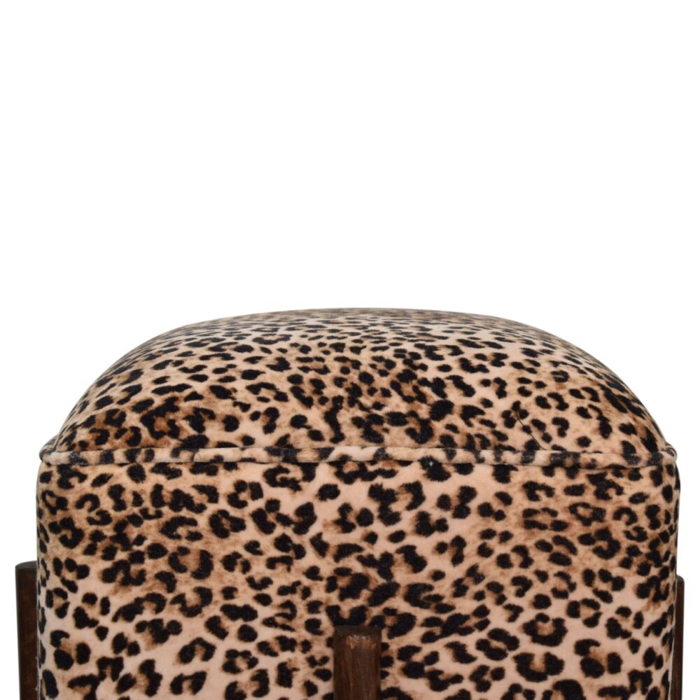 Leopard Print Footstool with Solid Wood Legs for wholesale