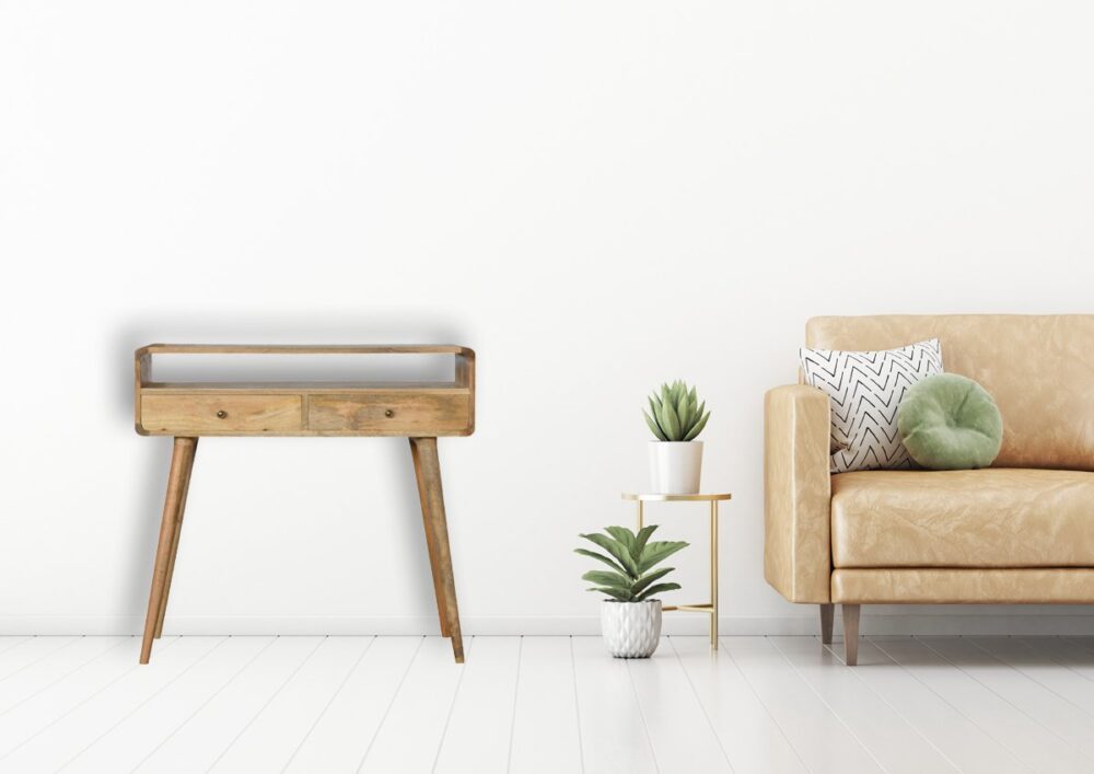 Curved Oak-ish Console Table - Image 11