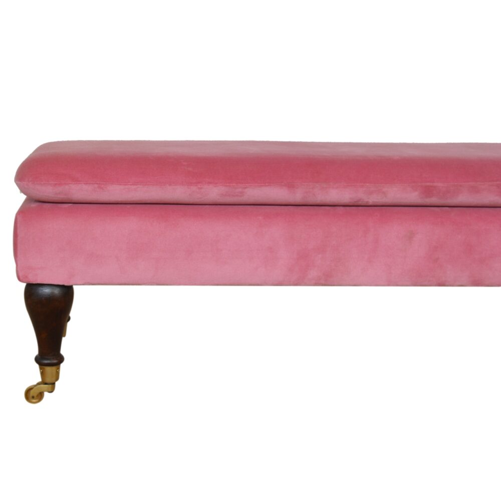 Pink Velvet Castor Bench - Image 5
