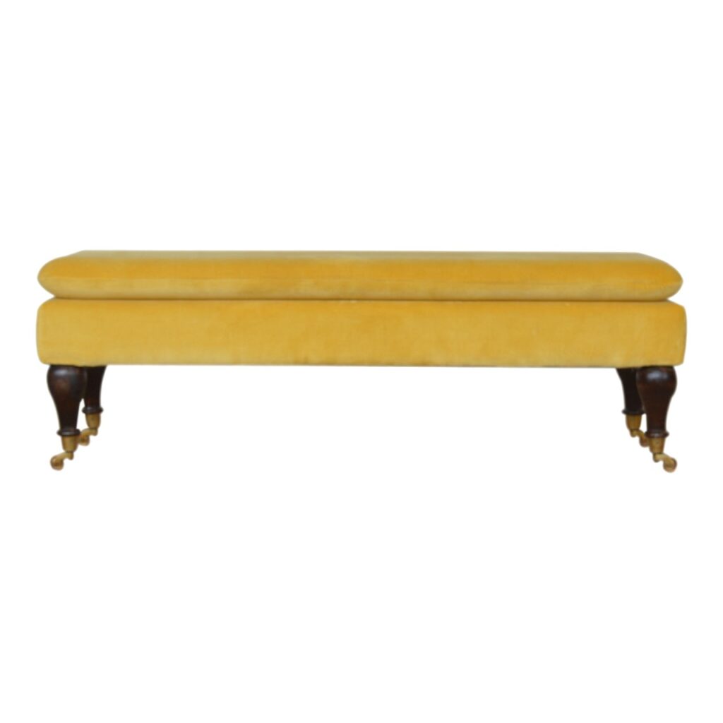 Canada Mustard Velvet Castor Bench Suppliers