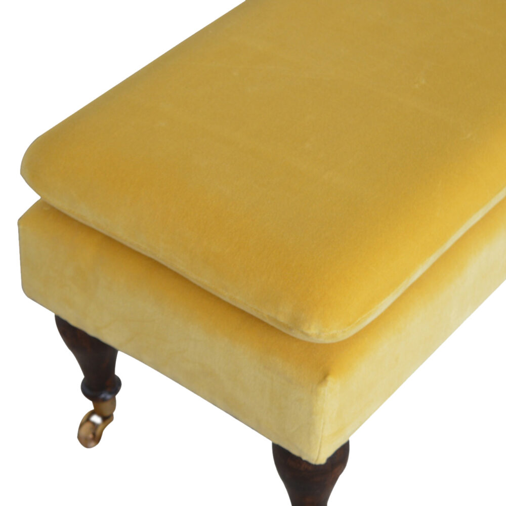 Mustard Velvet Castor Bench - Image 4