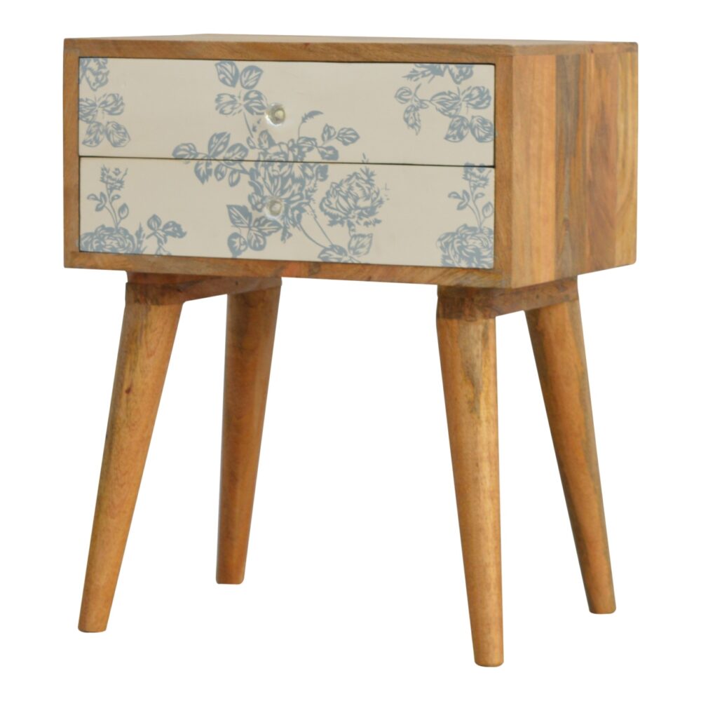 Blue Floral Screen Printed Nightsand - Image 3