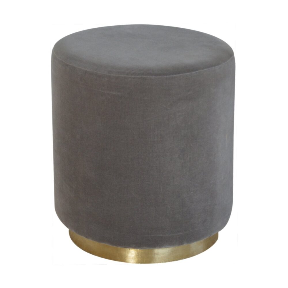 Gold Base Grey Velvet Footstool - Image 3