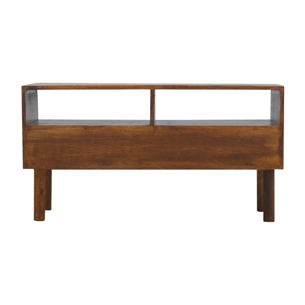 bulk Solid Wood Media Unit with 2 Open Slots and 2 Oak Wood Front Drawers for resale