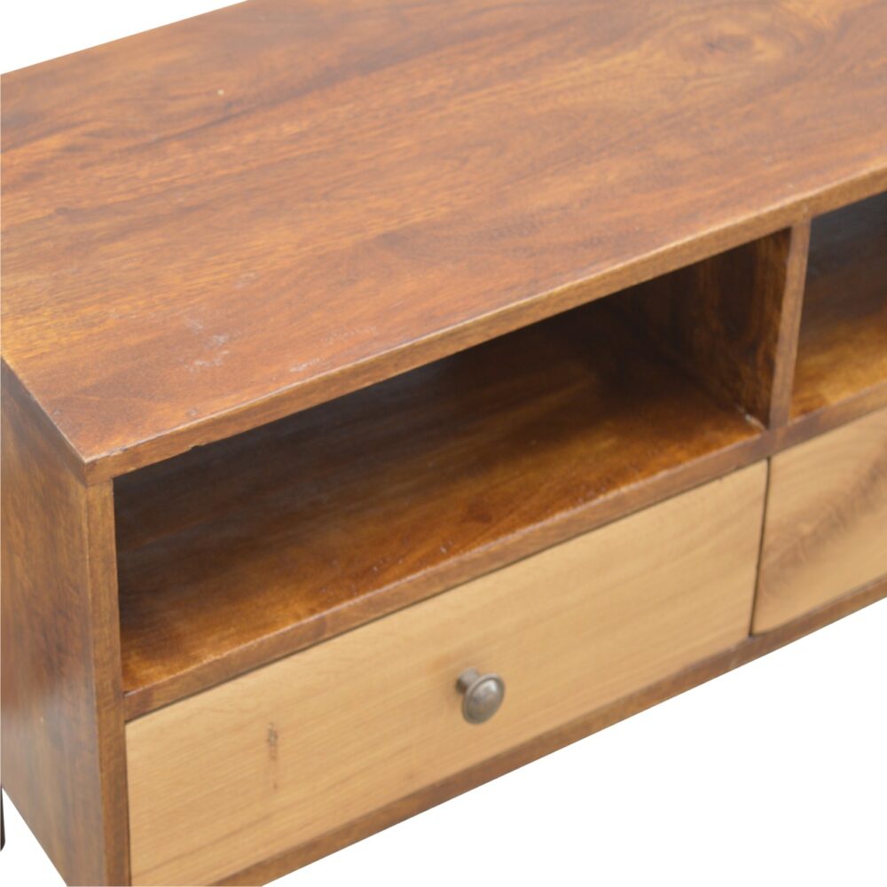 Solid Wood Media Unit with 2 Open Slots and 2 Oak Wood Front Drawers for resell