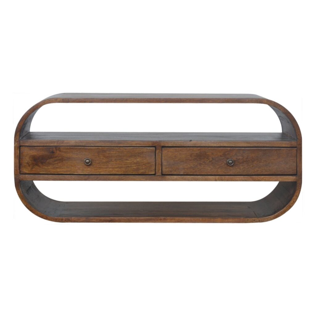 Canada Chestnut Curved Edge Media Unit with 2 Drawers Suppliers