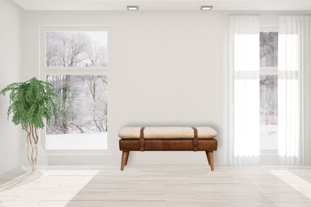 Boucle Buffalo Hide Leather Bench - Image 10