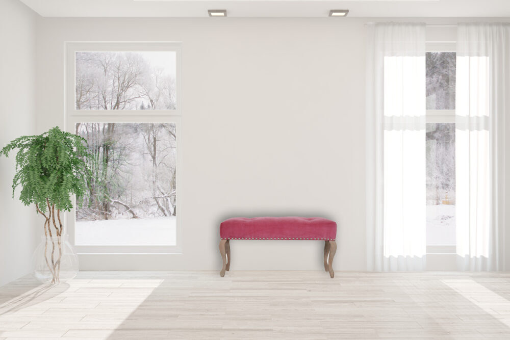 French Style Pink Velvet Bench - Image 10