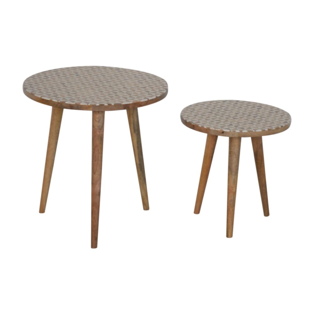 White Patterened Set of 2 Footstools dropshipping