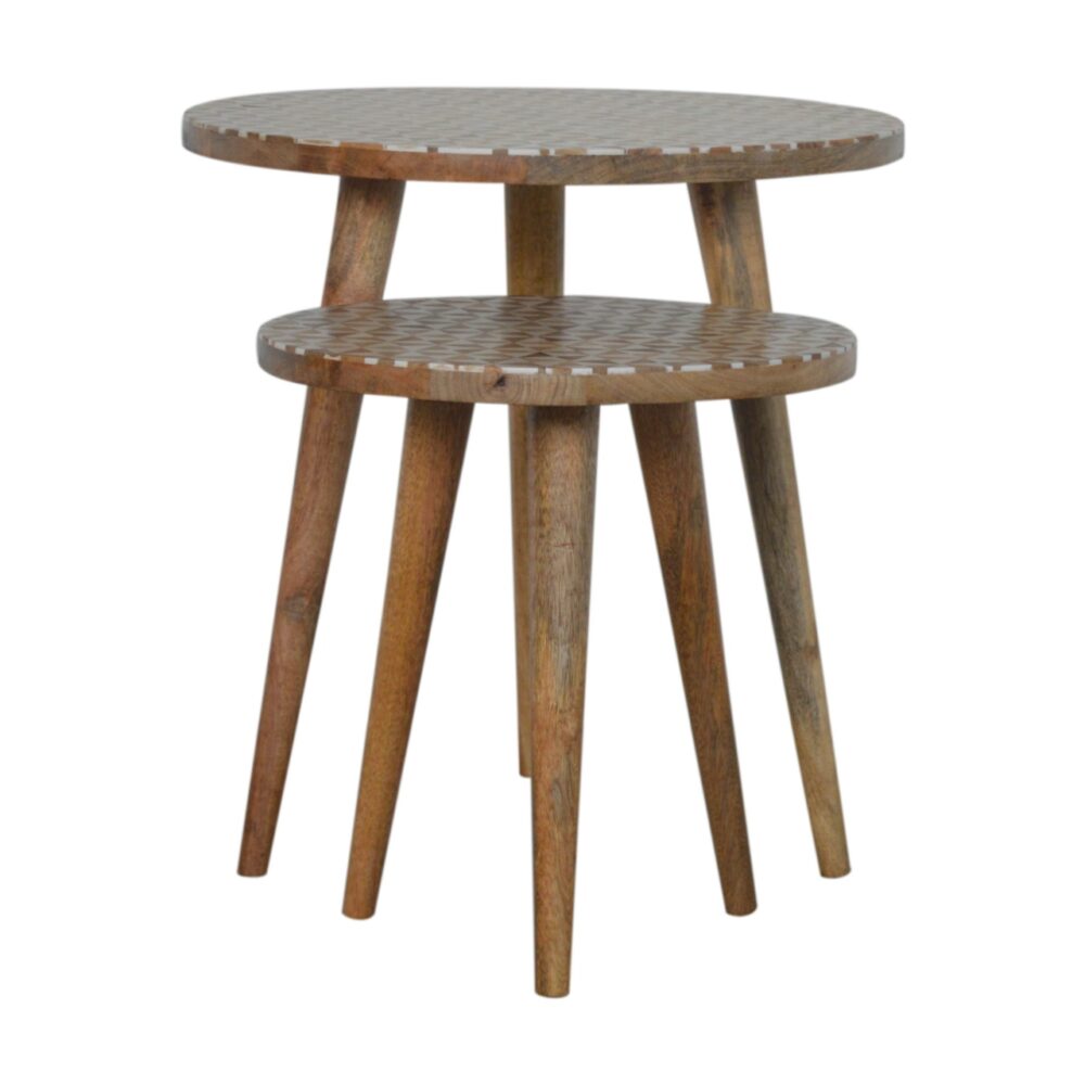 White Patterened Set of 2 Footstools for resell