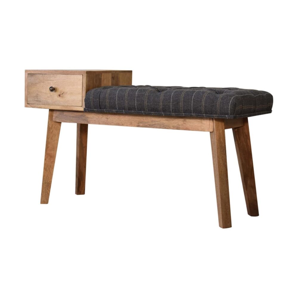 Pewter Tweed Bench with 1 Drawer dropshipping