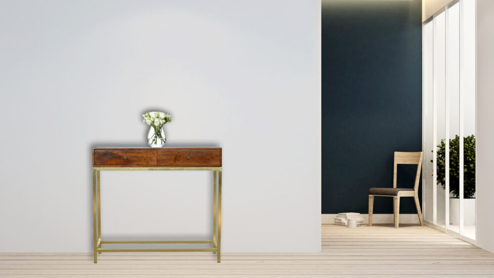 Industrial 2 Drawer Console Table with Iron Base - Image 10