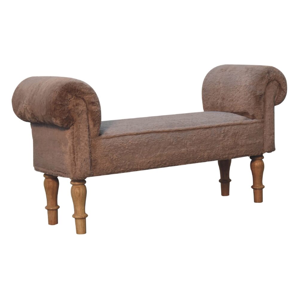 Mocha Faux Fur Bedroom Bench - Image 2