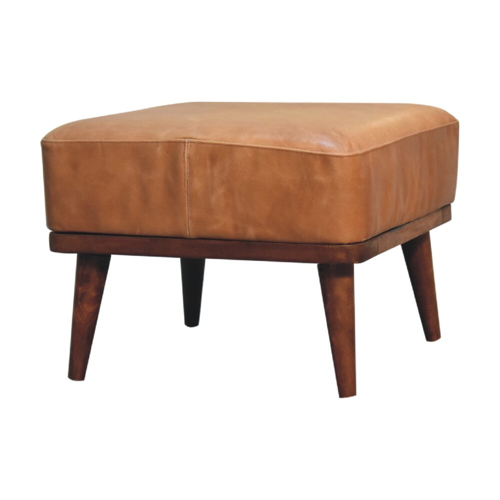 Tan Buffalo Leather Tan Footstool - Image 3