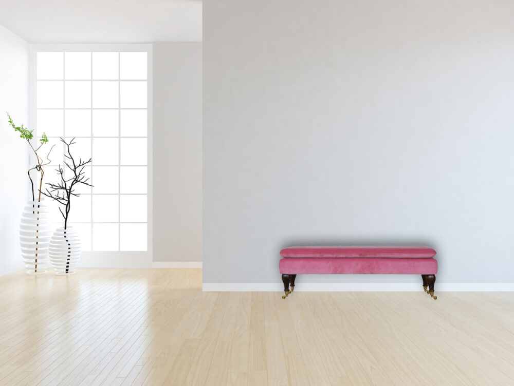 Pink Velvet Castor Bench - Image 10