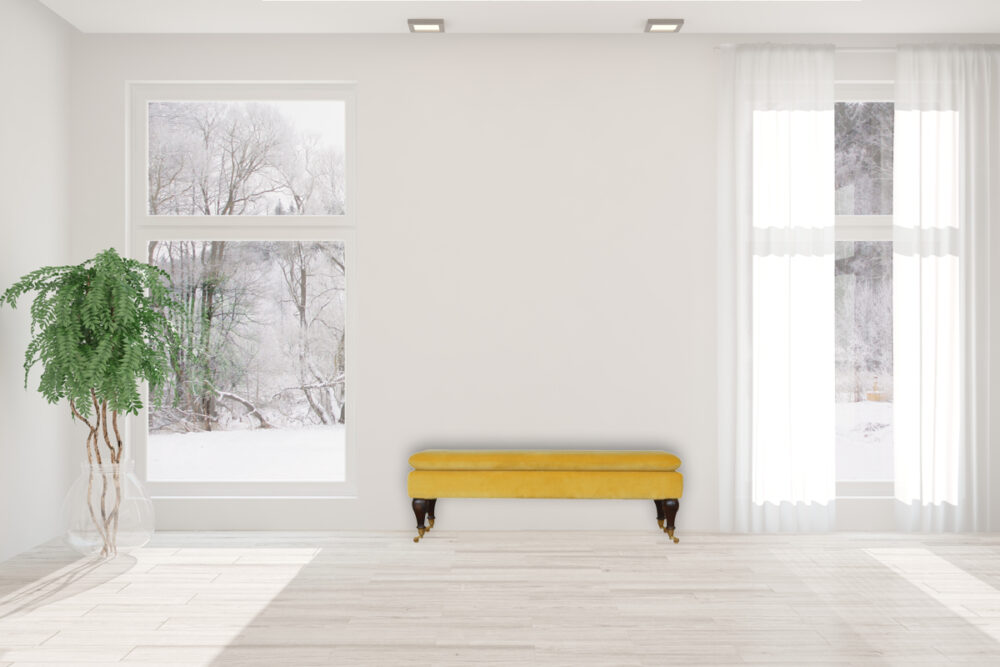 Mustard Velvet Castor Bench - Image 10