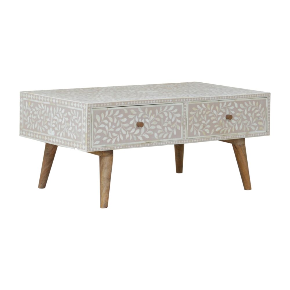 Taupe Floral Bone Coffee Table - Image 2