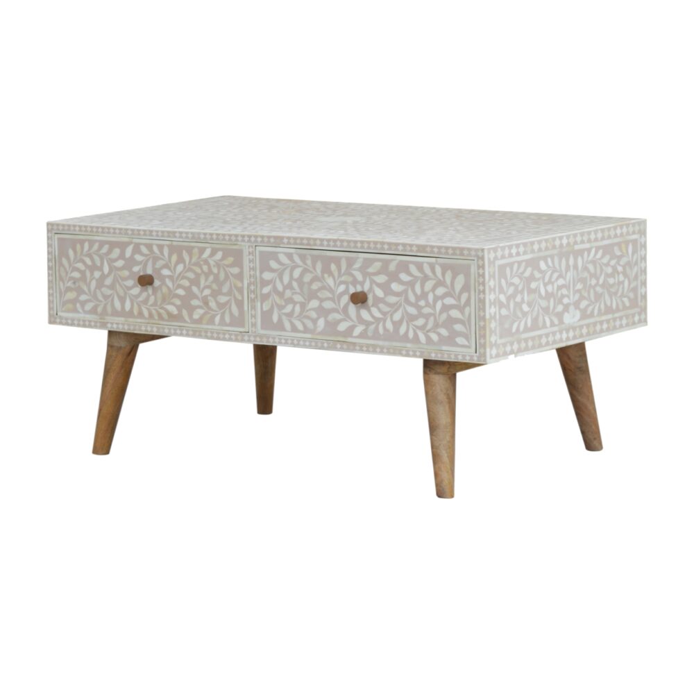 Taupe Floral Bone Coffee Table - Image 3