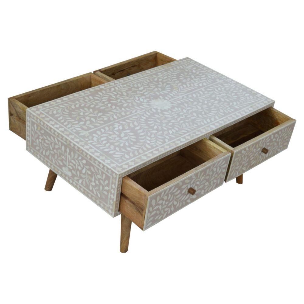 Taupe Floral Bone Coffee Table - Image 4