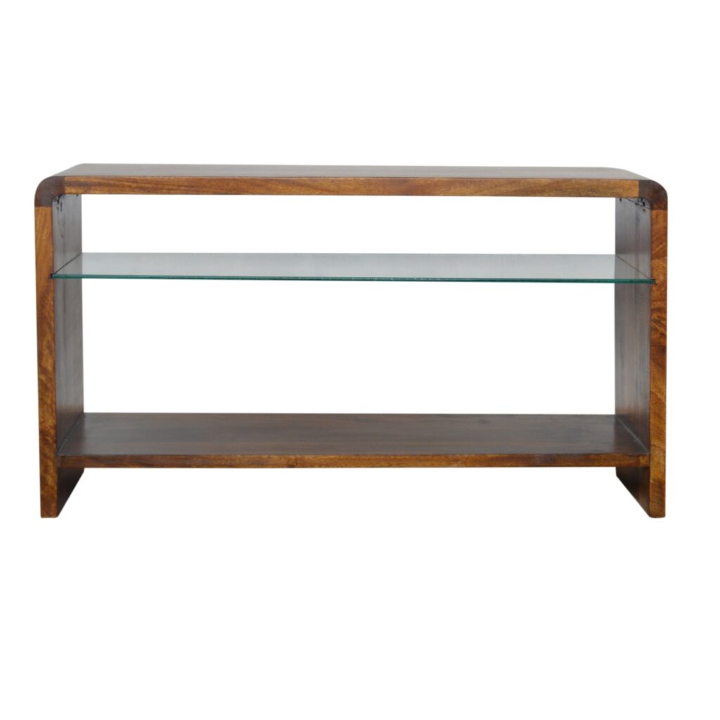 Canada Chestnut Glass Shelf Media Unit Suppliers