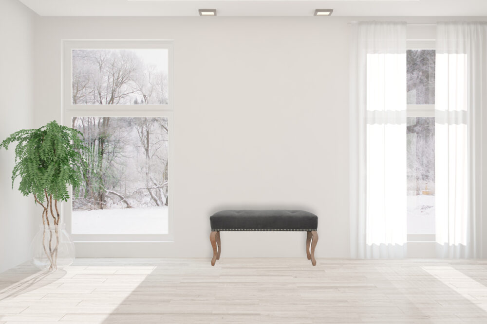 French Style Grey Velvet Bench - Image 10
