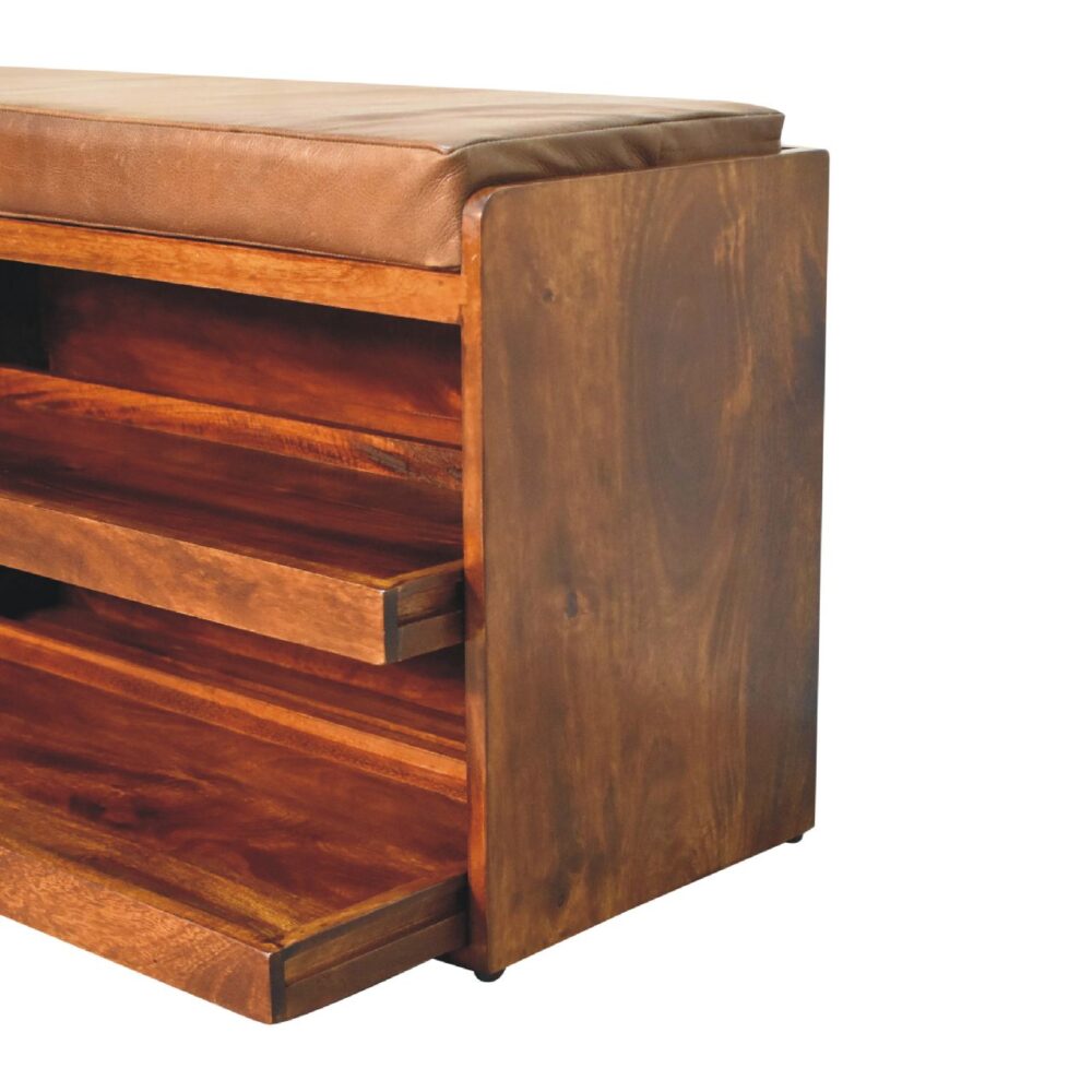 Buffalo Hide Pull out Chestnut Shoe Storage Bench - Image 7
