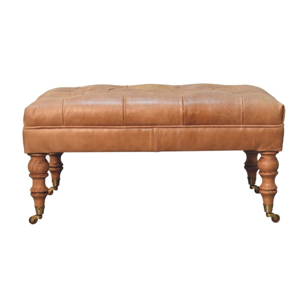 Canada Buffalo Tan Leather Ottoman with Castor Legs Suppliers