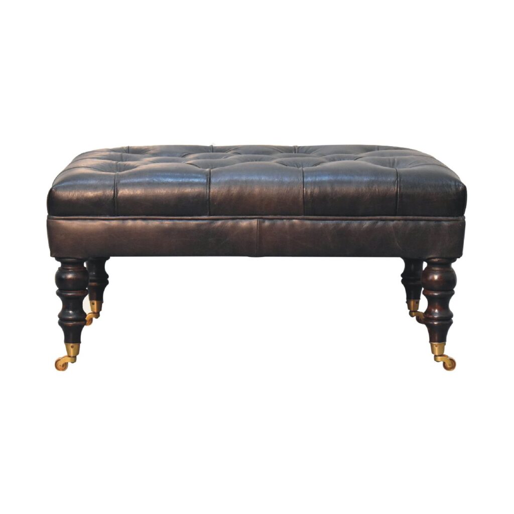 Canada Buffalo Ash Black Leather Ottoman with Castor Legs Suppliers