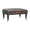Buffalo Ash Black Leather Ottoman with Castor Legs - Image 4