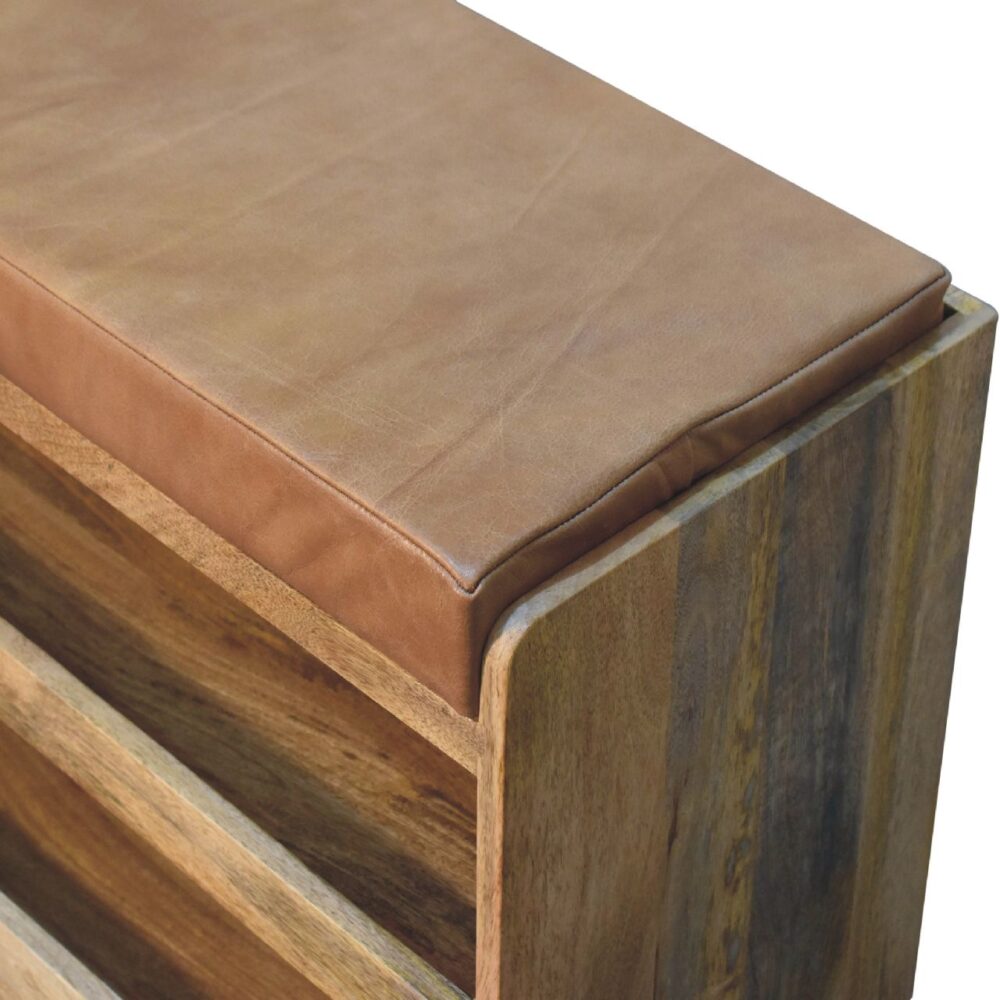 Buffalo Hide Pull out Oak-ish Shoe Storage Bench - Image 6