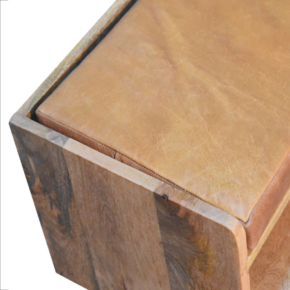 Oak-ish Bench with Tan Leather Seatpad - Image 6