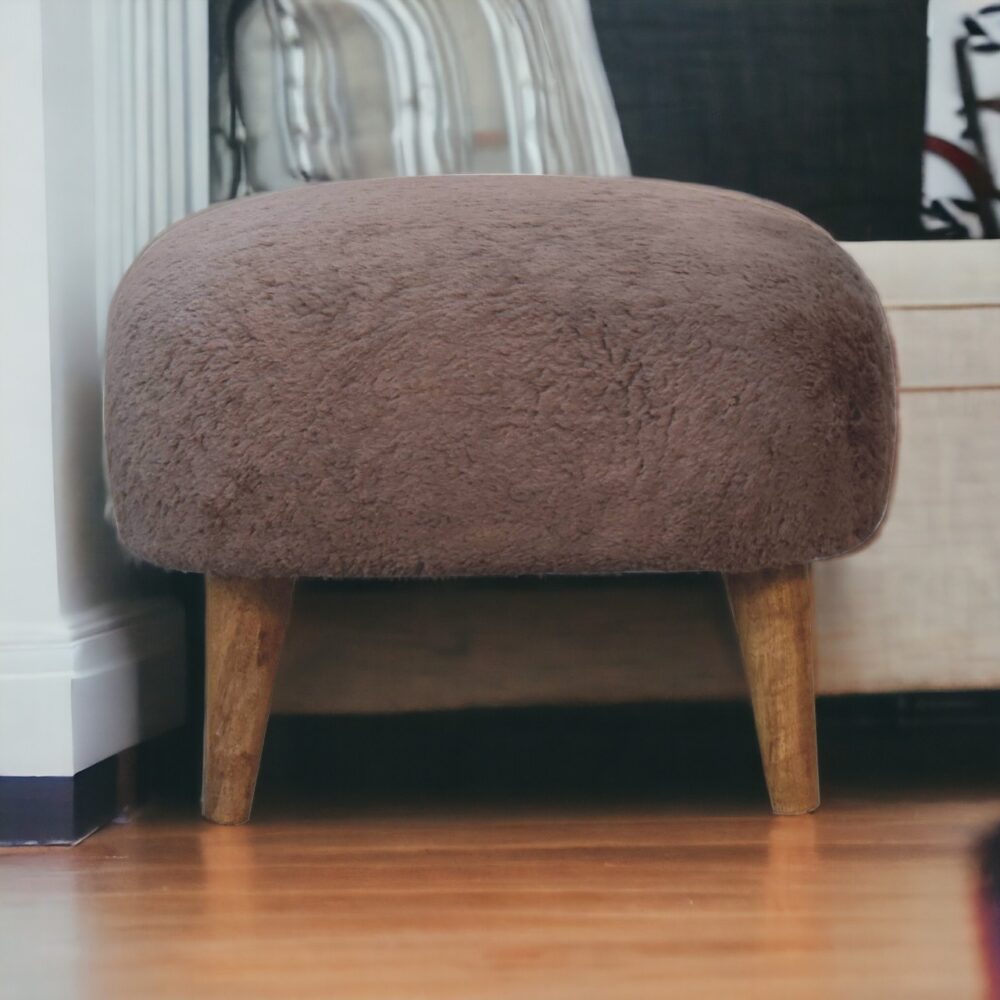 Mocha Faux Fur Square Stool - Image 10