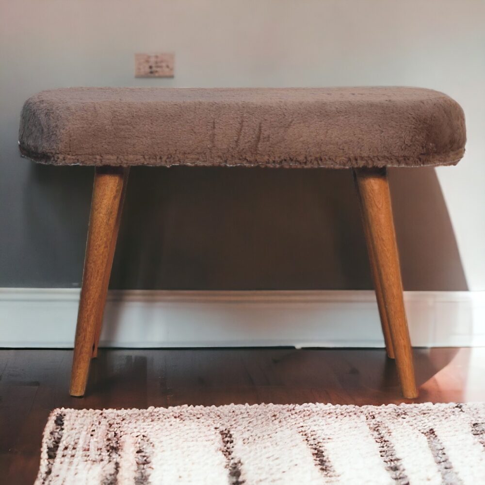 Mocha Faux Fur Fabric Bench - Image 10