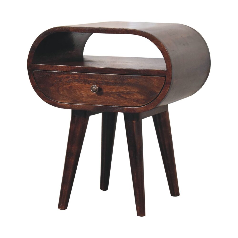 Light Walnut Circular Nightsand with Open Slot - Image 3