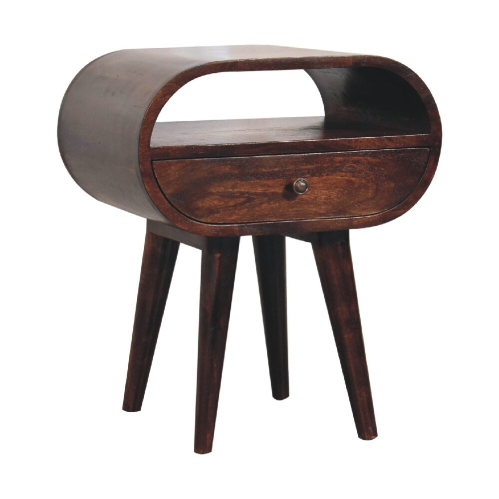 Light Walnut Circular Nightsand with Open Slot - Image 4