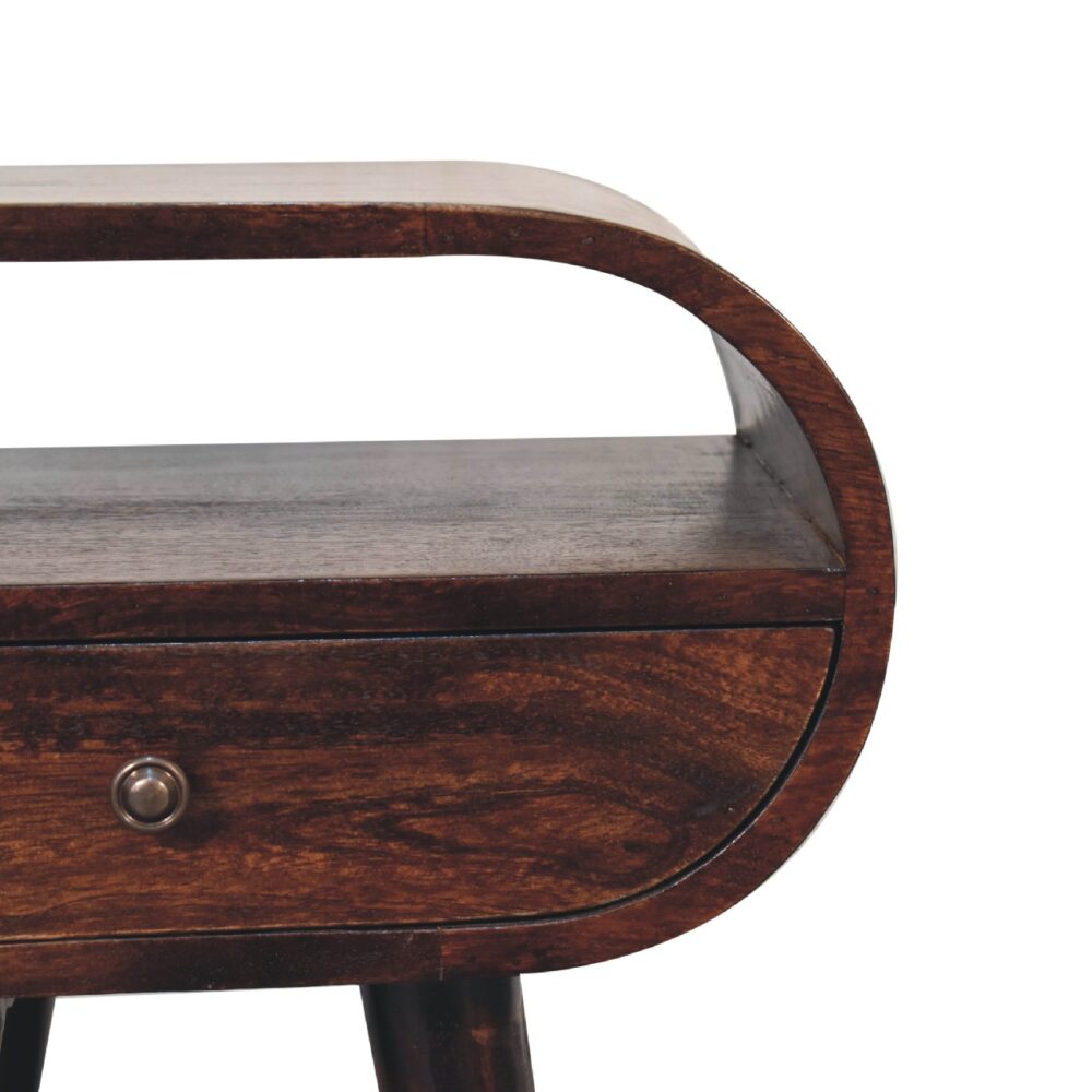 Light Walnut Circular Nightsand with Open Slot - Image 5