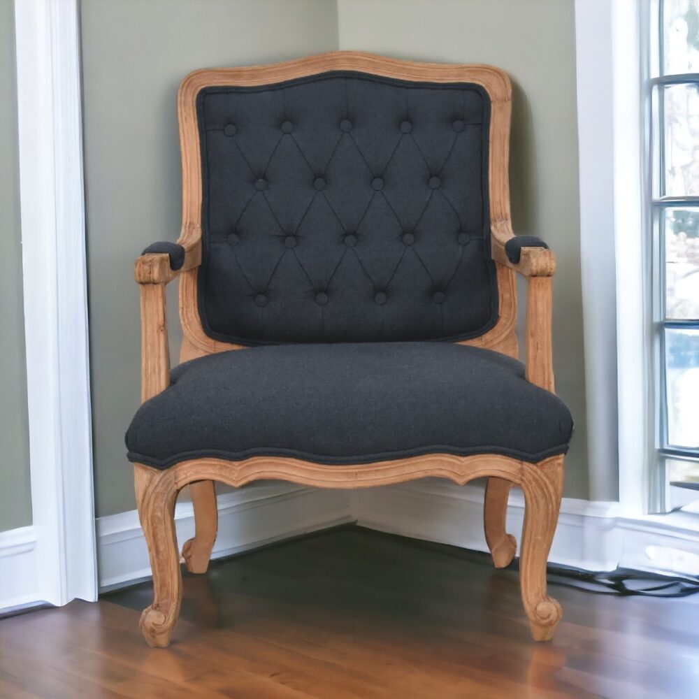 Navy Blue Linen French Style Chair - Image 10