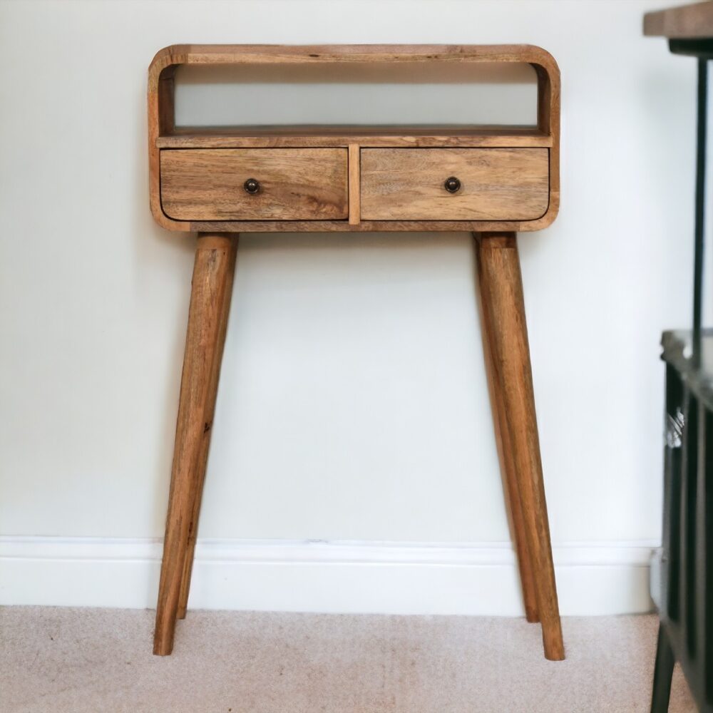 Mini Curved Oak-ish Console Table - Image 11