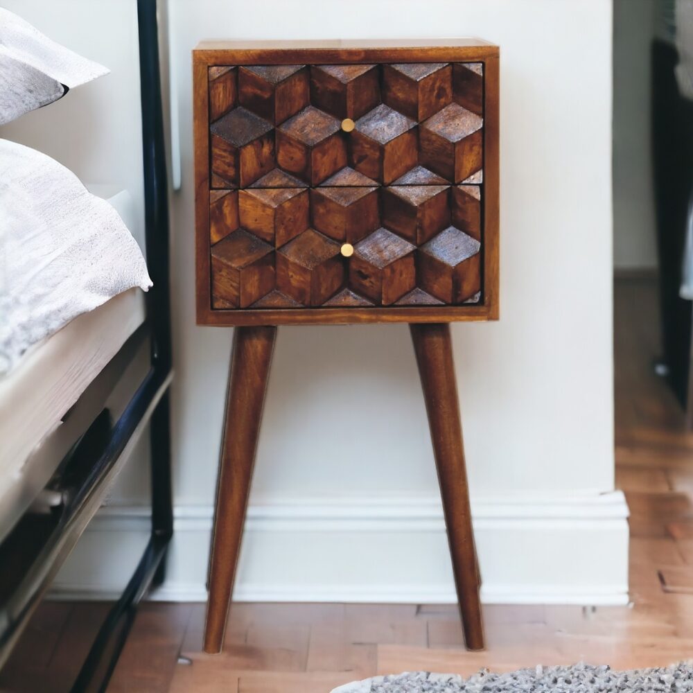 Mini Chestnut Cube 2 Drawer Nightsand - Image 12