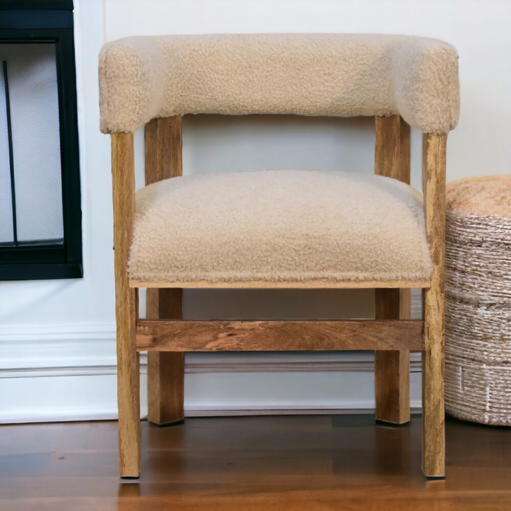 Cream Boucle Solid Wood Chair - Image 10
