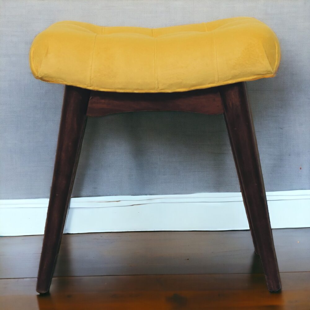 Mini Mustard Velvet Curved Bench - Image 10