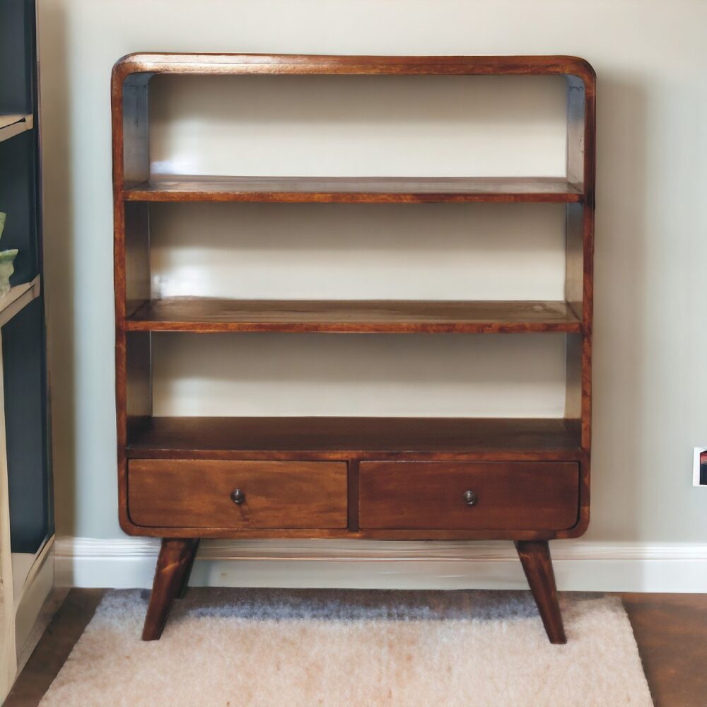 Curved Chestnut Low Bookcase - Image 11