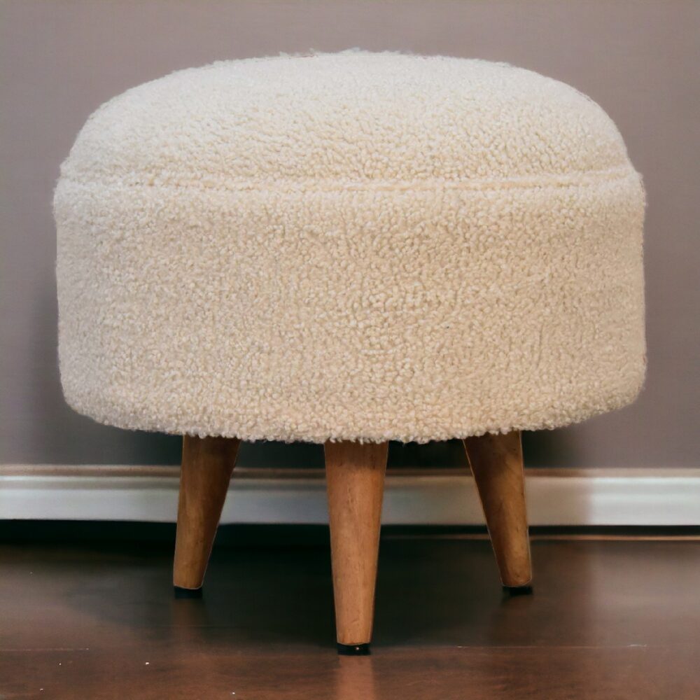 Cream Boucle Rounded Footstool - Image 11